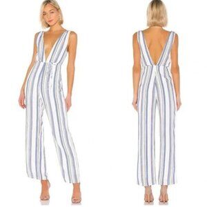 Superdown Bette Deep V Jumpsuit in Multi Stripe